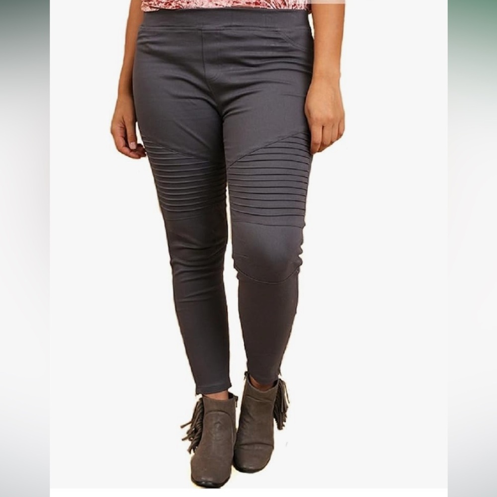 Umgee USA woman’s Moto biker stretch jeggings high rise pencil pants pull on L
